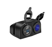 4.2 A Dual USB Car Charger Socket + 12 V/24 V Cigarette Lighter Socket Waterproof Two-Hole Tent Panel with LED Voltmeter for Motorcycle Marine ATV Truck