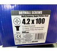 4.2 x 100mm DRYWALL SCREWS BLACK PHOSPHATE PLASTERBOARD PH2 500pcs