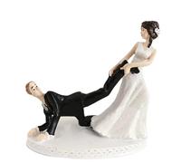4.2 X 3.9 in Bride Dragging Groom Cake Topper, Funny Wedding Party Figurine Decor