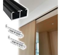 4-20 ft Heavy Du Sliding Door Track System with 8-Wheel Hardware, Concealed Bypass/Closet Double Rail Kit, Aluminium Track Kit (Black, 2.4m/7.9ft)