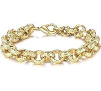 4-20mm Gold Ornate/Lined Pattern/Diamond Cut Belcher Bracelet, 6-9 Inch, Gold Plated - Bling King London
