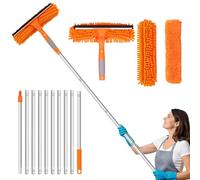 4.25M Extendable Window Cleaning Kit, Telescopic Window Cleaner with Silicone Squeegee and 2 Microfiber Cloths, Long Reach Window Cleaning Equipment for High Windows, Glass, Shower and Wall, Orange