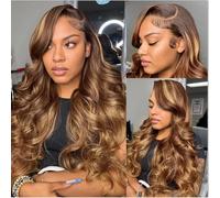 4/27 Ombre Human Hair Wig For Black Women,13x4 Body Wave Highlight HD Lace Front Wigs Pre Plucked With Baby Hair,Brazilian Honey Blonde Wig Human Hair Colored Wigs 30 Inch