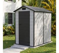 4.29 x 6.1FT Apex Roof Plastic Garden Storage Shed, Smoke Grey Wood Grain+Black, Outward Opening w/ Lockable Latch