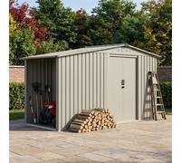 4.29 x 8.43FT Metal Garden Storage Shed with Log Storage, Grey Aluminium Color