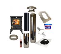 4.2kw Cast Woodburner Multi Fuel Stove & Shed/Summerhouse Flue Kit
