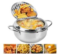 4.2L Stainless Steel Japanese Style Tempura Frying Pan,Deep Fryer Pot with Lid And Oil Drip Rack, Tempura deep Fryer with a Thermometer for French Fries Shrimp Meatballs Kitchen Cooking (4.2L)