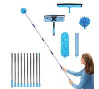 4.2M/13.7FT Telescopic Long Reach Window Cleaner Kit, Multi-Function Cleaning Equipment, Window Cleaning Kit with Squeegee, Cobweb Brush, Duster & Gap Brush for High Windows, Car Glass