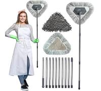 4.2M Triangle Cleaning Mop, 2 in 1 Wall Mop with 1 Microfiber Pads and 1 Chenille Pad, Adjustable Extendable Wall Cleaning Mop for Floor Ceiling Window