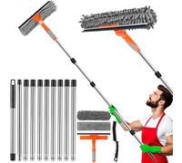 4.2m Window Squeegee Cleaning Equipment With Long Handle, 2-In-1 Telescopic Window Cleaner With Squeegee & Cleaning Cloths For High Windows Wall Shower Glass Mirror Door Car (Grey)