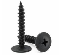4.2mm x 16mm Wafer Head Self Tapping Screw, Black Phosphate, Modified Truss Head Wood Screws, Carbon Steel Fine Thread Phillips Drive, Pozi Flanged Head for Sheet Metal and Plasterboard (50 pcs)