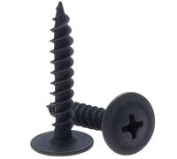 4.2mm x 25mm Wafer Head Self Tapping Screw, Black Phosphate, Modified Truss Head Wood Screws, Carbon Steel Fine Thread Phillips Drive, Pozi Flanged Head for Sheet Metal and Plasterboard (50 pcs)