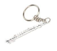 4.3'' Flute Keychain, Silver Music Flute Musical Instrument Ornament Replica Keyring