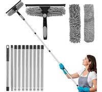 4.3 M Window Cleaning Equipment, Telescopic Window Cleaner Tool With Silicon Window Squeegee And Cleaning Cloth,Shower Squeegee Floor Squeegee For Glass,Car,Floor,Wall (Grey)