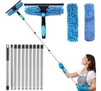 4.3 M Window Cleaning Equipment, Telescopic Window Cleaner Tool With Silicon Window Squeegee And Cleaning Cloth,Shower Squeegee Floor Squeegee For Glass,Car,Floor,Wall