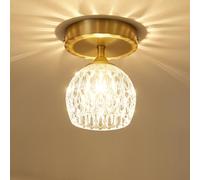 4.3'' Semi Flush Mount Ceiling Light, Light Luxury Ceiling Light Fixture, Clear Crystal Lampshade Vintage Hallway Lights Fixtures, Brass Base Flush Mount Ceilings Lights for Bedroom 【No Bulb Included】