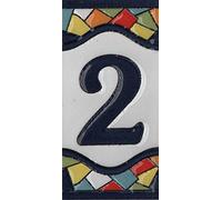 4.3' x 2.2' 11cm x 5.5cm Spanish Mosaic Hand-painted Number Tiles & Metal Frames (Number 2)