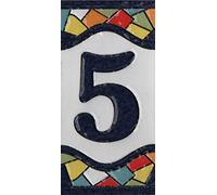 4.3' x 2.2' 11cm x 5.5cm Spanish Mosaic Hand-Painted Number Tiles & Metal Frames (Number 5)