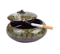 4.33" Ashtray, Ceramic Ash tray with Lids, Cigarette Ashtray, Smokeless Outdoor Indoor Ashtrays Decor for Patio Home Office Restaurant (Green)