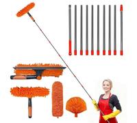 4.3M Window Cleaning Equipment, 3 in 1 Double-Sided Window Squeegee Cleaner Kit with Extension Pole, Microfiber Scrubber and Cleaner Brush, Professional Window Cleaning Kit for Home Car RV