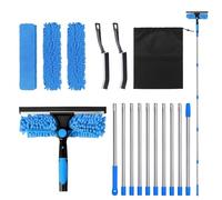 4.3M Window Squeegee Cleaner Tool Kit with Long Handle,2 in 1 Extendable Window Cleaning Kit, with 10 Extension Cleaner Pole,2 Crevice Brush & 1 Storage bag,for High Window,Home,Wall and Car