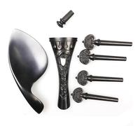 4/4 Carved Violin Accessories Fiddle Parts Set Tailpiece Pegs Chinrest Endpin Pearl Shells(Ebony wood 1)