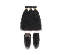 4×4 Closure Human Hair Bundles with Lace Closure Virgin Hairs Kinky Curly Bundles(20 20 20 Closure 18)