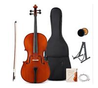 4/4 Full Size Cello, Metallic Black Silent Cello with Ebony Fittings, Solid Maple Body, Bow, Rosin, Padded Case