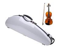 4/4 Full Size Violin Hard Case, Double Strap White Premium Carbon Fiber Violin Box Hardshell Case with Coded Lock & Built in Hygrometer for 4/4, 3/4, 1/2, 1/8 Size