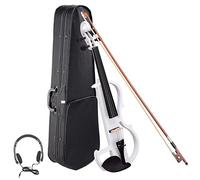 4/4 Full Size White Solid Wood Silent Violin with Ebony Fittings, Carrying Case, Audio Cable, Bow