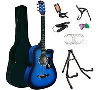 4/4 Size 38" Classic 6 Strings Acoustic Guitar Full Package Pack with Accessories (Blue with Guitar Stand)