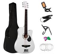 4/4 Size 38" Classic 6 Strings Acoustic Guitar Full Package Pack with Accessories (White)