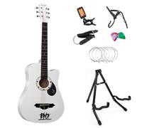 4/4 Size 38" Classic 6 Strings Acoustic Guitar Full Package Pack with Accessories (White with Guitar Stand)