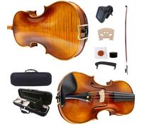 4/4 Violin Advance Outfit Full Size Hand made Violins for professional student - Carrying Case and Accessories - Solid Flame Maple and Aged Spruce Wood Ebony Fittings (Flame Bigger) (Ebony Wood)
