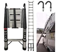 4.4M/14.4FT Telescopic Ladder Extension Telescoping Ladder with Detachable Roof Hooks, Stainless Steel Ladders Portable Extendable Folding Tall Ladder, Camper Trailer Attic Climb Collapsible Ladders