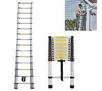 4.4M Aluminium Telescopic Ladder, Extendable Straight Stepladder, Multi-Purpose Folding Loft Ladder - Max Load 150kg
