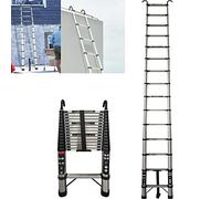 4.4M Heavy Duty Telescopic Ladders With Hooks 14 Steps Stainlee Steel Extending for Multi-Purpose Indoor Outdoor Roof Work Decoration Builder Supply 150KG Capacity