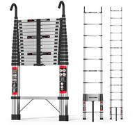 4.4M Telescopic Extendable Ladder 14.5ft Stainless Steel Telescopicing Ladder EN131 Standard with Detachable Roof Hooks, More Sturdy and Durable than Others