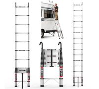4.4m Telescopic Ladder with Detachable Hooks, Stainless Steel Loft Ladder