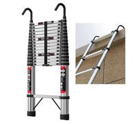 4.4m Telescopic Ladder with Hooks, 14.4ft Portable Foldable Telescoping Ladder, 14 Steps Extendable, Multi-Purpose Folding Ladder for Cleaning Roof Gutters Painting, Max Load 330lb