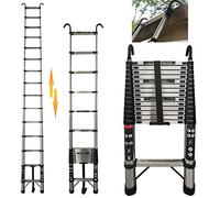 4.4M Telescopic Ladder with Hooks, Non-Slip Sliding Ladder, Single Straight Extendable Ladder Versatile Ladder 15 Rungs, Multi-Level Safety Switch, Load 150kg