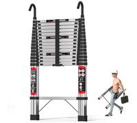 4.4M Thickened Telescopic Ladder Extendable Ladder 14.5ft Stainless Steel Telescopicing Ladder with Detachable Roof Hooks, Stronger than Others