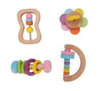 4 4pcs Wooden Baby Rattle, Colorful Baby Rattles Set, Wooden Rattle Toy for Infant Newborn Hand Rattle Early Learning Grasping Toys Montessori Toys for Babies 0-6 Months
