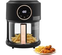 4.4Qt 1200W Glass Air Fryer, 360° View & 8 Presets, White | 8 Smart Presets: One-touch settings for fries, chicken, steak, and more make cooking simple.