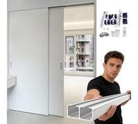 4 5 6 10 ft Double Sliding Door Track with Hardware Kit, Ceiling Mounted Pocket Door Rail and Stopper, Aluminum Alloy Bypass Barn Guide Set(9.3ft/284cm)