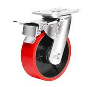 4/5/6/8 Inch Swivel Castors Heavy Duty Industrial Braked Solid Red Iron Core Polyurethane Replacement Wheels for Trolley Table Showcase (1 Piece Brake 200mm/8 Inch)