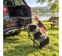 4/5/6 Step Folding Dog Stairs for Car |Portable Non-Slip Pet Steps for Cars | Foldable 4/5/6-step pet stairs paw-print non-slip | Wipe-clean Oxford cloth | Compact carry strap(Fourth floor)