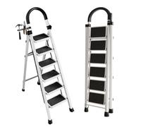 4/5/6 Step Folding Heavy Duty Step Ladder, Portable Steel Step Stool Easy To Open And Close, With Handgrip, For Kitchen, Home,White(6 step)