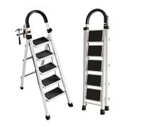 4/5/6 Step Folding Heavy Duty Step Ladder, Portable Steel Step Stool Easy To Open And Close, With Handgrip, For Kitchen, Home,White(5 step)