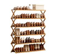 4/5/6Tier Bamboo Shoe RackPortable Foldable Vertical Shoe Storage Tower for Small Spaces No Installation RequiredIdeal for Corridors & Bedrooms Natural Wood (50x25x100cm)